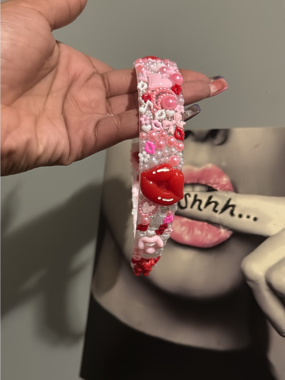 Pink & Red Embellished Lip Accent Headband - Women Accessories